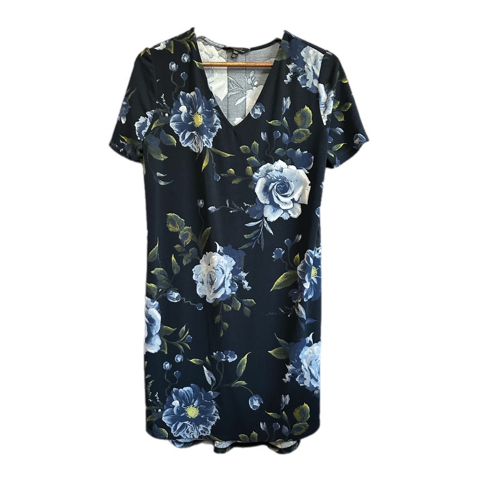 Christian Siriano Floral Print V Neck Short Sleeve Shift Dress M M